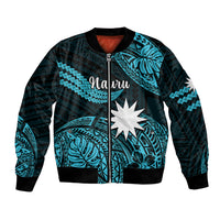 (Custom Personalised) Nauru Polynesian Hibiscus Naoero Turquoise Bomber Jacket LT14 Unisex Turquoise - Polynesian Pride