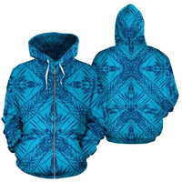 Polynesian Zip up Hoodie Tribal 21 Unisex Blue - Polynesian Pride