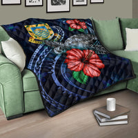 Tuvalu Polynesian Premium Quilt - Blue Turtle Hibiscus - Polynesian Pride