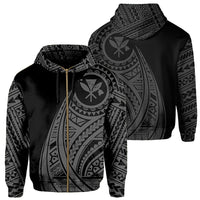 Hawaii Kanaka Polynesian Zip up Hoodie Tatoo Style Grey Unisex Grey - Polynesian Pride