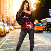 Tonga Pattern Off Shoulder Sweater Always Proud LT13 - Polynesian Pride