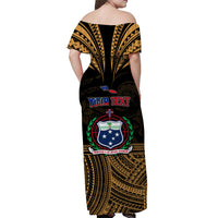 (Custom Personalised) Samoa Tatau Off Shoulder Long Dress Gold Polynesian Proud Samoan LT13 - Polynesian Pride