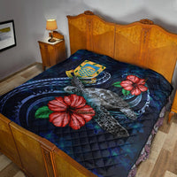 Tuvalu Polynesian Premium Quilt - Blue Turtle Hibiscus - Polynesian Pride