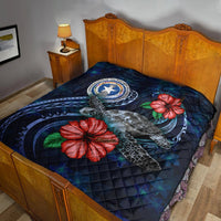 Northern Mariana Islands Polynesian Premium Quilt - Blue Turtle Hibiscus - Polynesian Pride