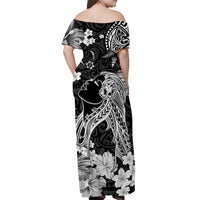 Hawaii Off Shoulder Long Dress Polynesia Black Beautiful Hula Girl LT13 - Polynesian Pride