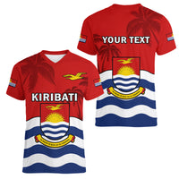 (Custom Personalised) Ribaberiki Kiribati Coat Of Arms Mix Palm Trees Women V Neck T Shirt LT14 Female Red - Polynesian Pride