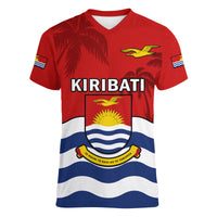 (Custom Personalised) Ribaberiki Kiribati Coat Of Arms Mix Palm Trees Women V Neck T Shirt LT14 - Polynesian Pride