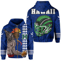 Polynesian Warrior Helmet Football Kanaka Kakau Hawaii Zip Hoodie Blue Unisex Blue - Polynesian Pride