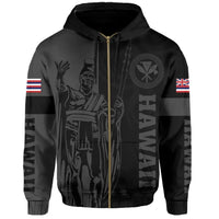 Polynesian Pride Hoodie Hawaii King Polynesian Hoodie Zip up Lawla Style Gray - Polynesian Pride