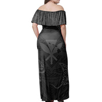 Polynesian Pride Dress - Polynesian Turtle Hammerhead Shark Ray Kanaka Hawaii Circle Grey Off Shoulder Long Dress - Polynesian Pride