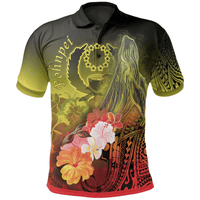 Polynesian Pride Apparel Pohnpei Polo Shirt Humpback Whale With Tropical Flowers (Yellow) Unisex White - Polynesian Pride