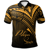 Polynesian Pride Apparel Pohnpei State Polo Shirt Gold Color Cross Style Unisex Black - Polynesian Pride