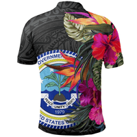 Polynesian Pride Apparel Federated States of Micronesia Polo Shirt Hibiscus Polynesian Pattern - Polynesian Pride