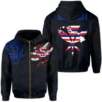 Hawaiian Kanaka Hoodie (Zipper) Heart Tattoo Blue Unisex White - Polynesian Pride