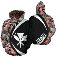Kanaka Seamless Tropical Flower Plant Leaf Pattern Background Retro Botanical Hoodie Circle Style Unisex Black - Polynesian Pride