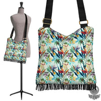 Hawaii Tropical Flower, Plant And Leaf Pattern Crossbody Boho Handbag Crossbody Boho Handbag One Size Blue - Polynesian Pride