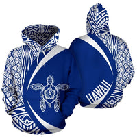 Hawaii Turtle Polynesian Hoodie Circle Style White and Blue Unisex White - Polynesian Pride