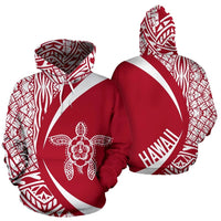 Hawaii Turtle Polynesian Hoodie Circle Style White and Red Color Unisex White - Polynesian Pride