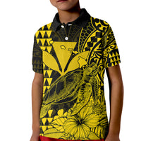 Kakau Polynesian Tribal Hawaiian Turtle with Kanaka Maoli Yellow Kid Polo Shirt LT9 Kid Yellow - Polynesian Pride