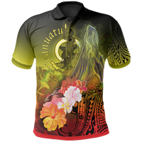 Vanuatu Polo Shirt Humpback Whale with Tropical Flowers (Yellow) Unisex Yellow - Polynesian Pride