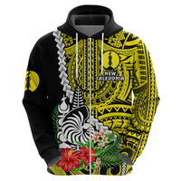 Custom New Caledonia Polynesian Coat of Arms Mix Tropical Flowers Hoodie LT14 - Polynesian Pride