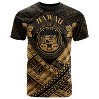 Hawaii T Shirt Gold Seal Polynesian Patterns Unisex Art - Polynesian Pride