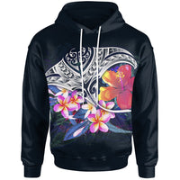 Polynesian Zip up Hoodie Manta Ray and Hibiscus Unisex Blue - Polynesian Pride