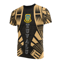 Tuvalu T Shirt Tuvaluan Coat of Arms Polynesian Tattoo Gold Style Unisex Black-Gold - Polynesian Pride