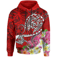 Polynesian Hoodie Turtle Plumeria Red Color Unisex Red - Polynesian Pride