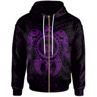 Hawaii Polynesian Zip up Hoodie Vintage Polynesian Turtle (Purple) Unisex Purple - Polynesian Pride