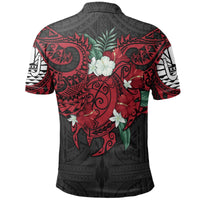 Tahiti Polynesian Polo Shirt Hibiscus and Sea Turtle (Red) - Polynesian Pride