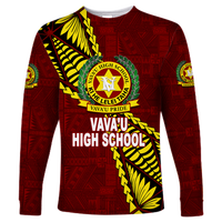 Tonga Vava'u High School Tongan Patterns Long Sleeve Shirt - LT12 Unisex Red - Polynesian Pride