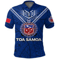 Toa Samoa Rugby Polo Shirt Samoan Warrior Pride LT12 Blue - Polynesian Pride