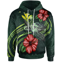 Hawaii Polynesian Hoodie Green Turtle Hibiscus Unisex Green - Polynesian Pride