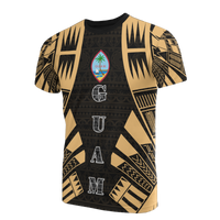 Guam T Shirt Guam Coat of Arms Polynesian Tattoo Gold Style Unisex Black-Gold - Polynesian Pride