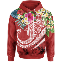 Guam Polynesian Hoodie Summer Plumeria (Black) Unisex Red - Polynesian Pride