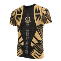 Vanuatu T Shirt Vanuatuan Coat of Arms Polynesian Tattoo Gold Style Unisex Black-Gold - Polynesian Pride