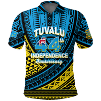 Tuvalu Polo Shirt 44th Independence Anniversary Tribal Pattern LT12 Unisex Blue - Polynesian Pride