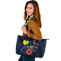 Palau Polynesian Leather Tote - Blue Turtle Hibiscus Blue - Polynesian Pride
