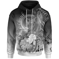 Chuuk Hoodie Humpback Whale with Tropical Flowers (White) Unisex White - Polynesian Pride