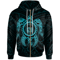 Hawaii Polynesian Zip up Hoodie Vintage Polynesian Turtle (Turquoise) Unisex Turquoise - Polynesian Pride