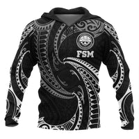 Federated States of Micronesia ll Over Hoodie White Tribal Wave Unisex Black - Polynesian Pride