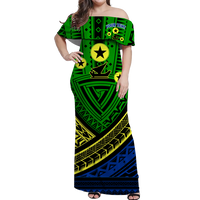 (Custom Personalised) Vanuatu Malampa Province Tribal Pattern Women Off Shoulder Long Dress - LT12 Long Dress Green - Polynesian Pride