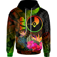 YAP Polynesian Hoodie Hibiscus and Banana Leaves Unisex Reggae - Polynesian Pride