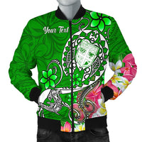 Fiji Custom Personalised Men's Bomber Jacket - Turtle Plumeria (Green) - Polynesian Pride