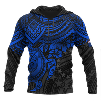Cook Islands Polynesian Hoodie Blue Turtle Unisex Blue - Polynesian Pride