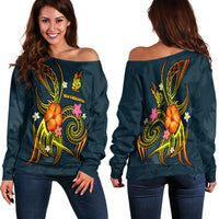 New Caledonia Polynesian Off Shoulder Sweater - Legend of New Caledonia (Blue) - Polynesian Pride