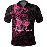 Custom Breast Cancer Pink Ribbon Butterfly Polynesian Black Version Polo Shirt LT12 Unisex Black - Polynesian Pride