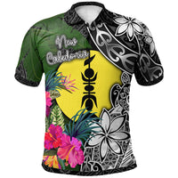 New Caledonia Polo Shirt Turtle Plumeria Banana Leaf Unisex Black - Polynesian Pride