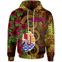 Tahiti Polynesian Hoodie Hibiscus Vintage Unisex Orange - Polynesian Pride
